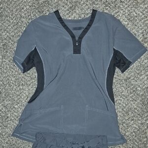 Women's Gray and Black V-Neck Top And Bottems Scrubs